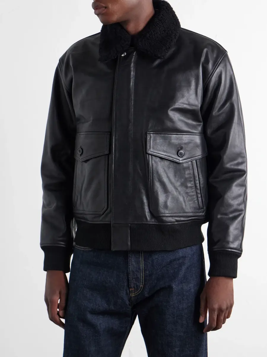A.P.C. Charles Wool-Fleece Trimmed Leather Jacket - Men | Thumbnail 3 A.P.C. Charles Wool-Fleece Trimmed Leather Jacket - Men | Thumbnail 3