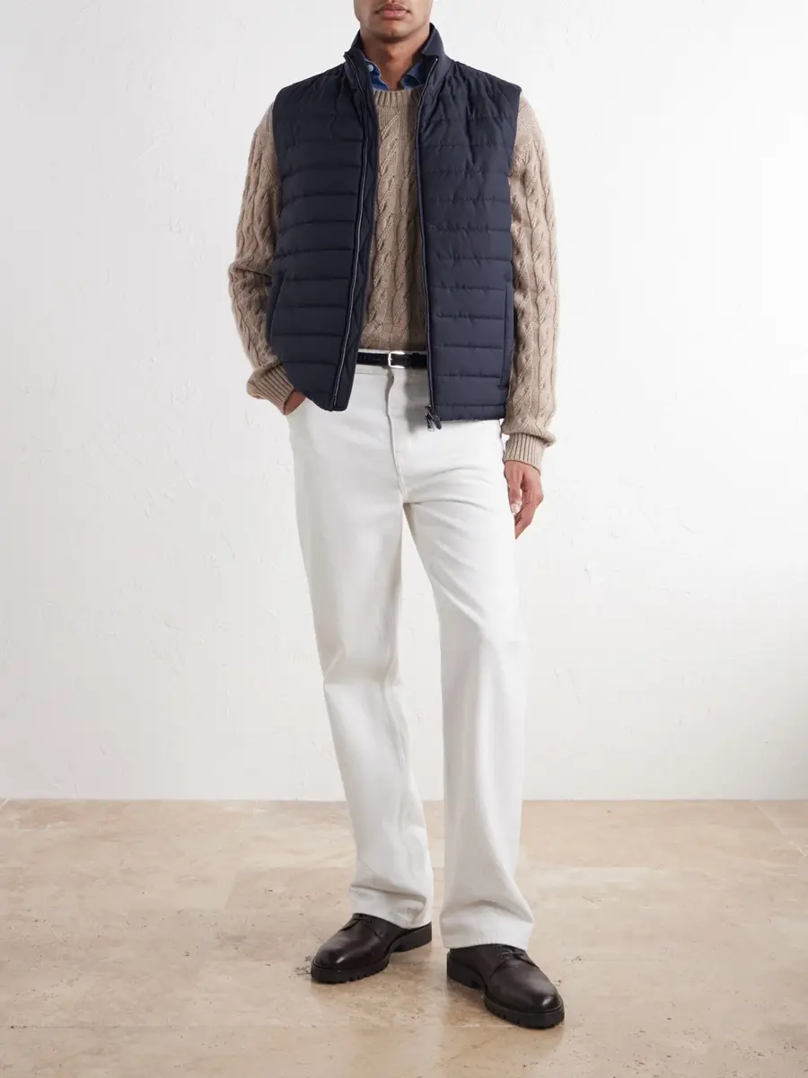 Canali Leather-Trimmed Quilted Shell Gilet - Men | Thumbnail 2