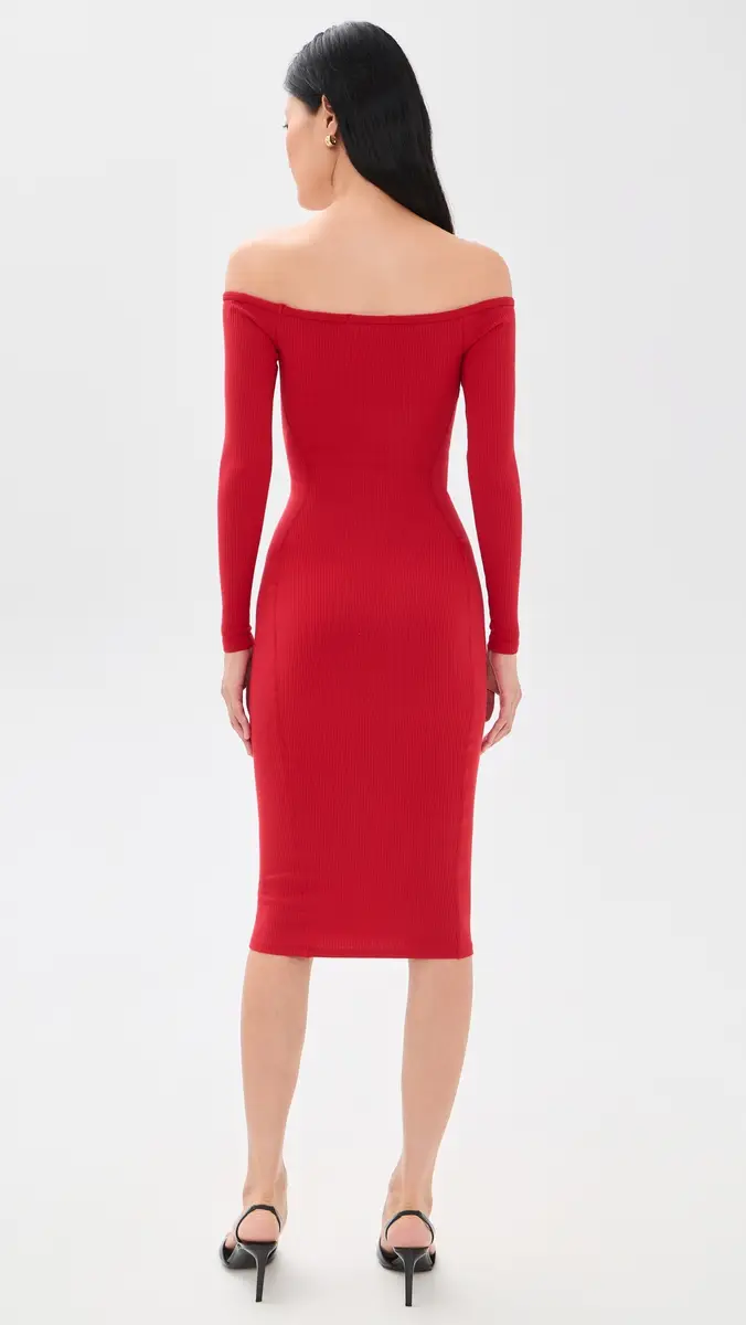 Fleur du Mal Off Shoulder Hourglass Rib Midi Dress | Thumbnail 3 Fleur du Mal Off Shoulder Hourglass Rib Midi Dress | Thumbnail 3