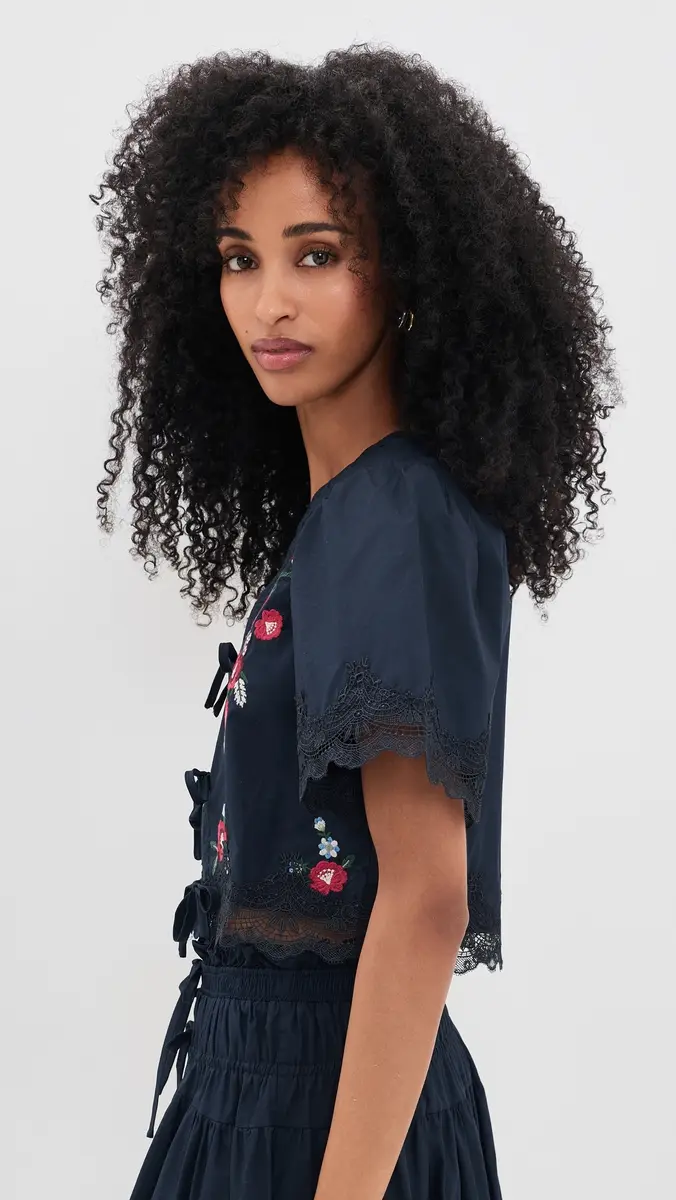Moon River Embroidered Floral Tie Front Blouse | Thumbnail 4 Moon River Embroidered Floral Tie Front Blouse | Thumbnail 4