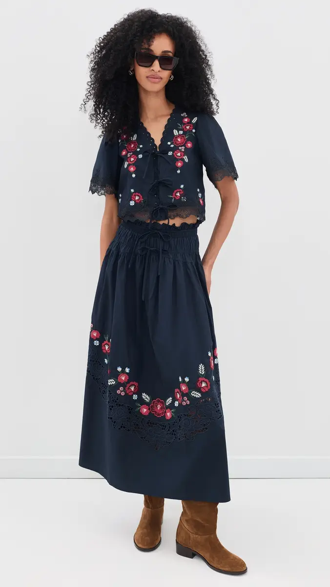 Moon River Embroidered Floral Tie Front Blouse | Thumbnail 5 Moon River Embroidered Floral Tie Front Blouse | Thumbnail 5