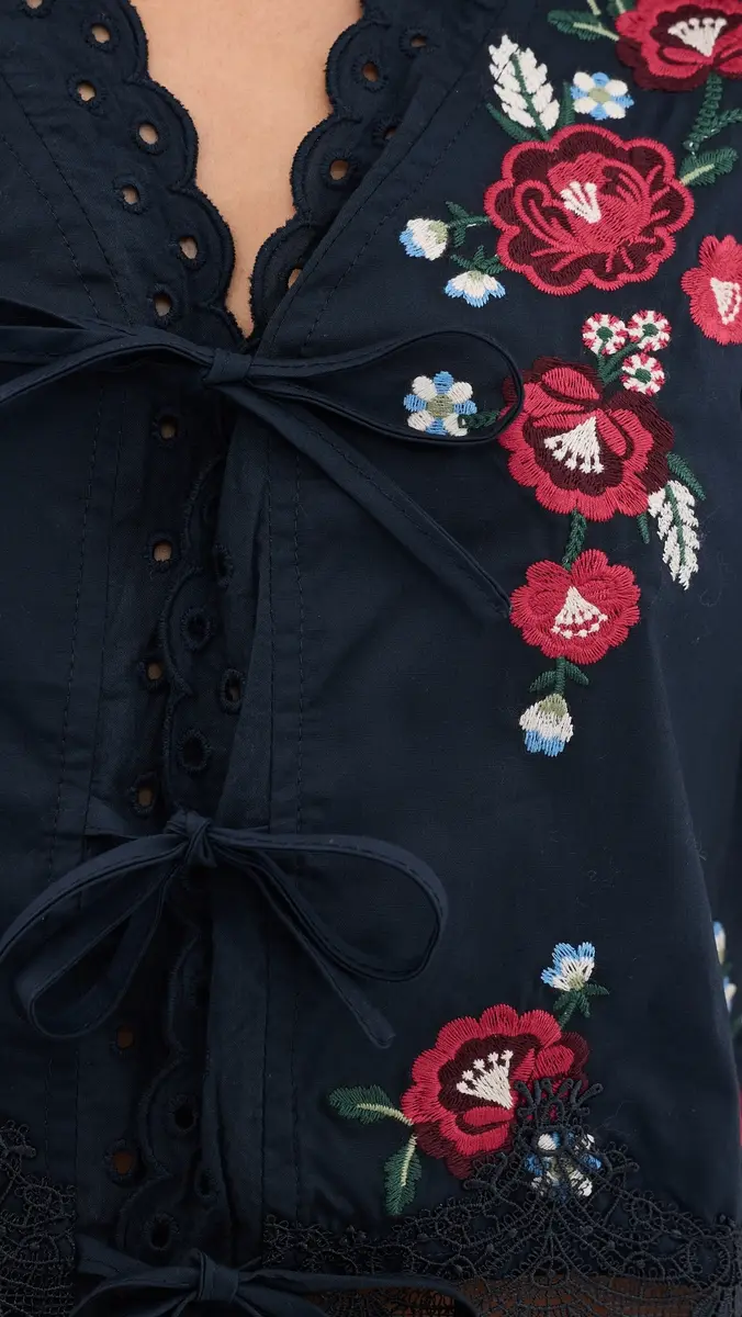 Moon River Embroidered Floral Tie Front Blouse | Thumbnail 6 Moon River Embroidered Floral Tie Front Blouse | Thumbnail 6