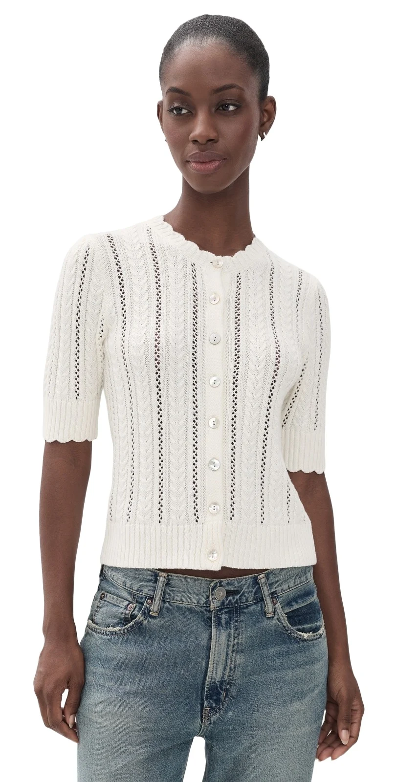 Marea Leah Pointelle Knit Cardigan
