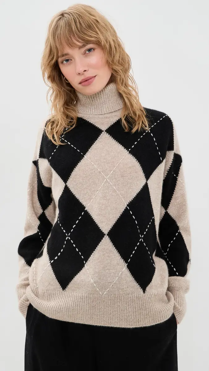 White + Warren Cashmere Argyle Turtleneck Pullover | Thumbnail 2 White + Warren Cashmere Argyle Turtleneck Pullover | Thumbnail 2