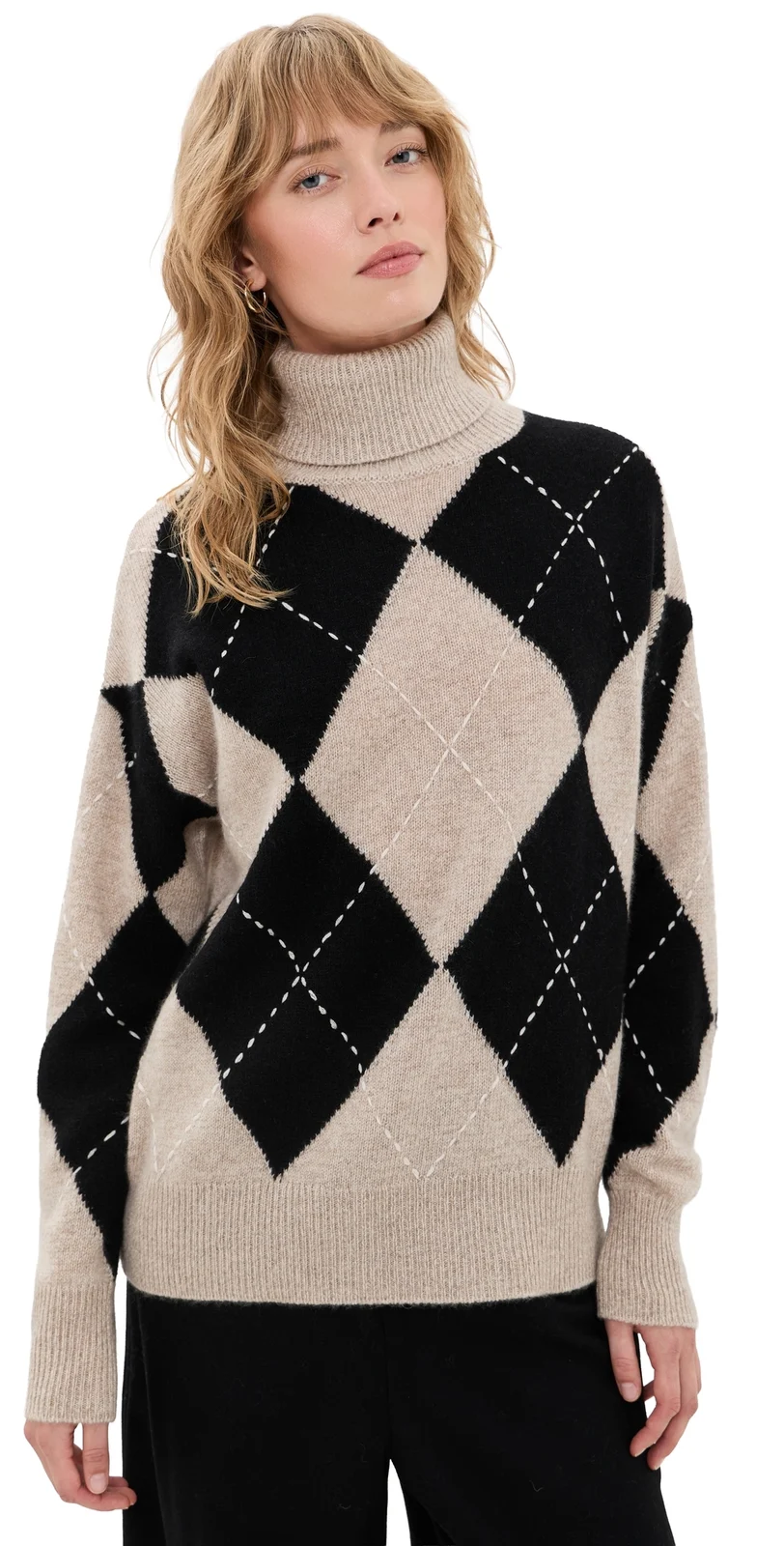 Cashmere Argyle Turtleneck Pullover