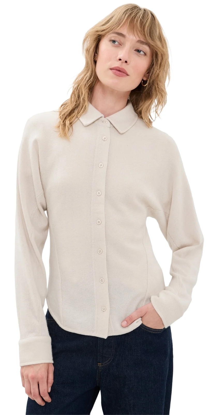 Cashmere Blend Fitted Button Down Shirt