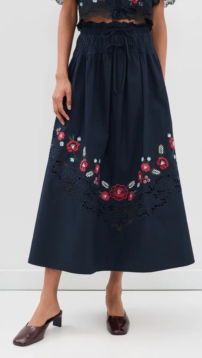 Moon River Embroidered Floral Elasticated Midi Skirt | Thumbnail 2 Moon River Embroidered Floral Elasticated Midi Skirt | Thumbnail 2