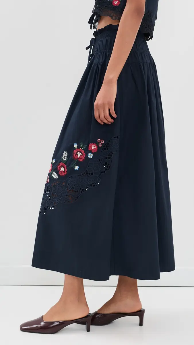 Moon River Embroidered Floral Elasticated Midi Skirt | Thumbnail 4 Moon River Embroidered Floral Elasticated Midi Skirt | Thumbnail 4