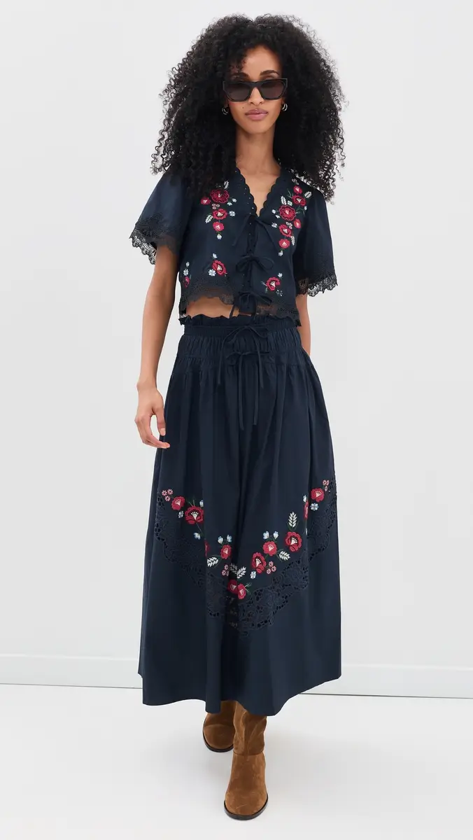 Moon River Embroidered Floral Elasticated Midi Skirt | Thumbnail 5 Moon River Embroidered Floral Elasticated Midi Skirt | Thumbnail 5