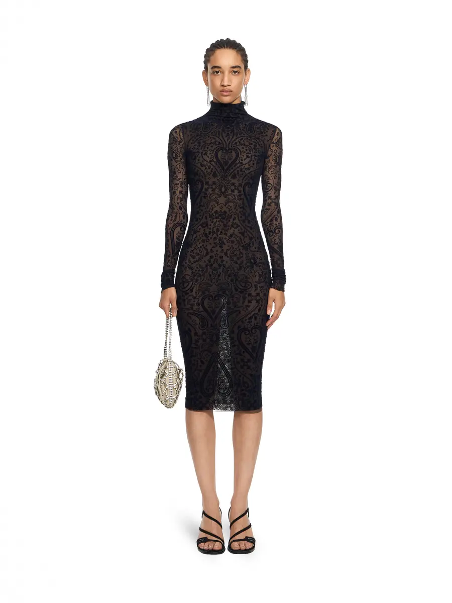 Off-White Paisley Flock Mock-Neck Midi Dress | Thumbnail 2