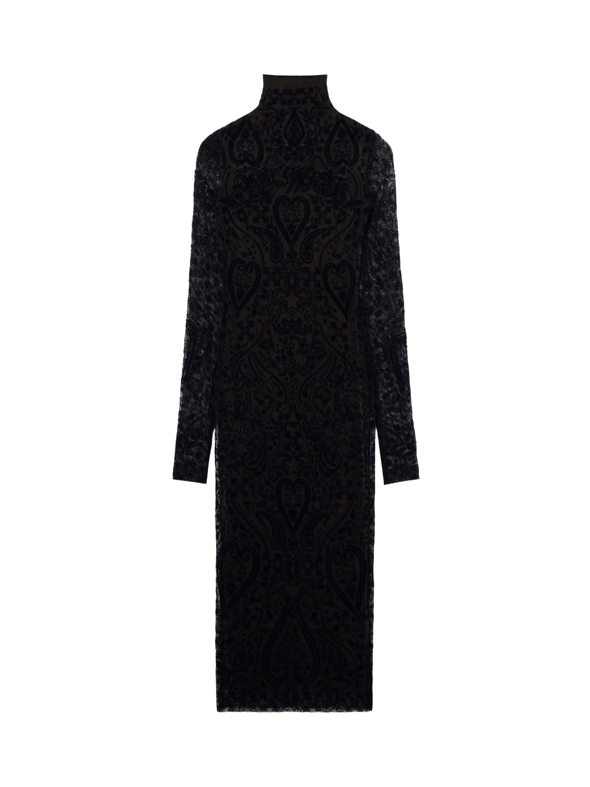 Off-White Paisley Flock Mock-Neck Midi Dress