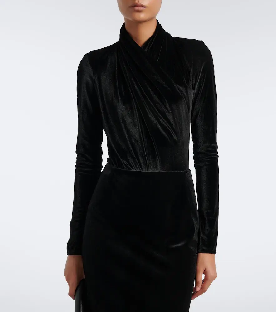 Mugler Draped velvet bodysuit | Thumbnail 6