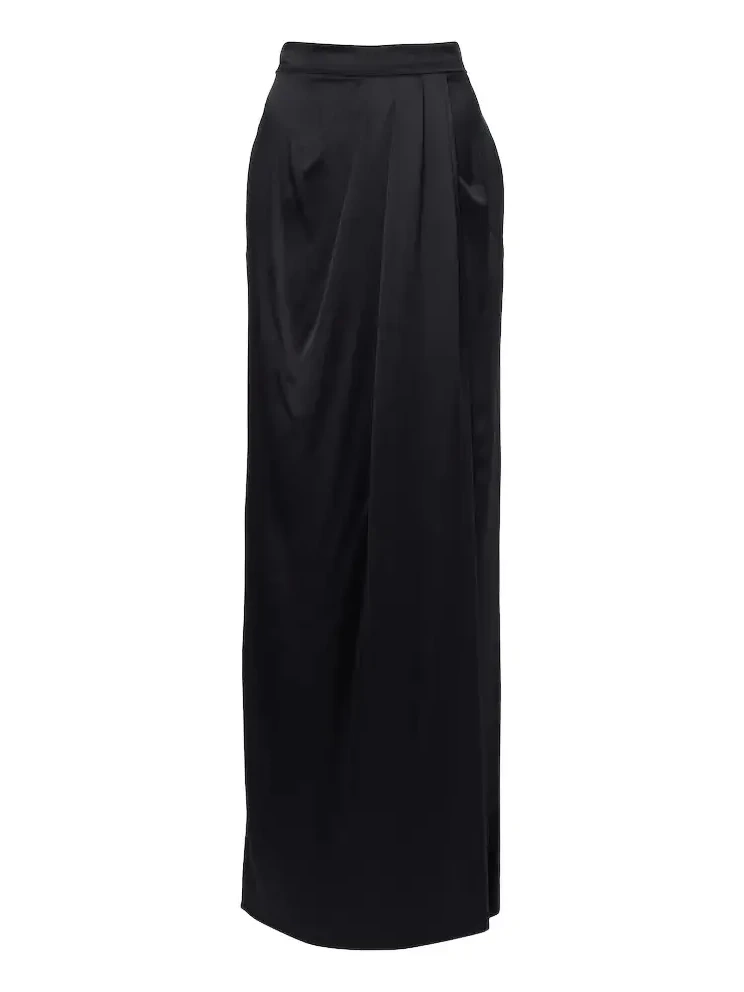 Draped silk maxi skirt