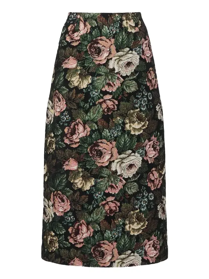 Floral jacquard midi skirt