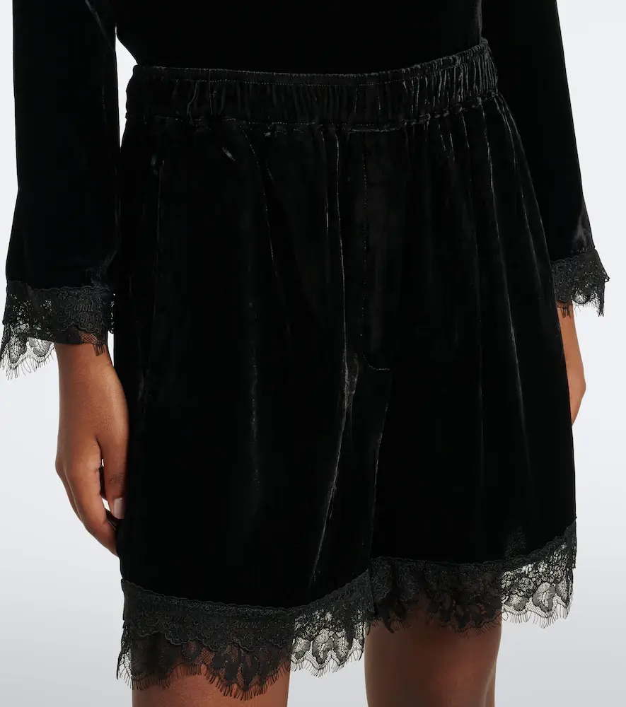Ganni Lace-trimmed velvet shorts | Thumbnail 3 Ganni Lace-trimmed velvet shorts | Thumbnail 3