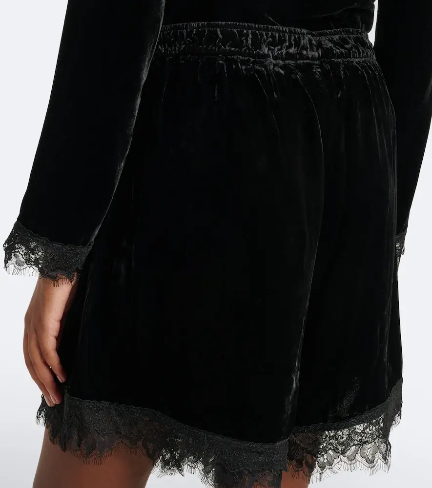 Ganni Lace-trimmed velvet shorts | Thumbnail 5 Ganni Lace-trimmed velvet shorts | Thumbnail 5