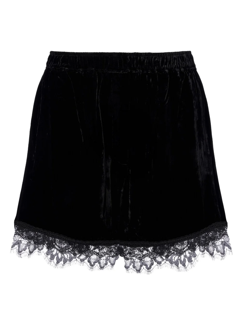 Lace-trimmed velvet shorts