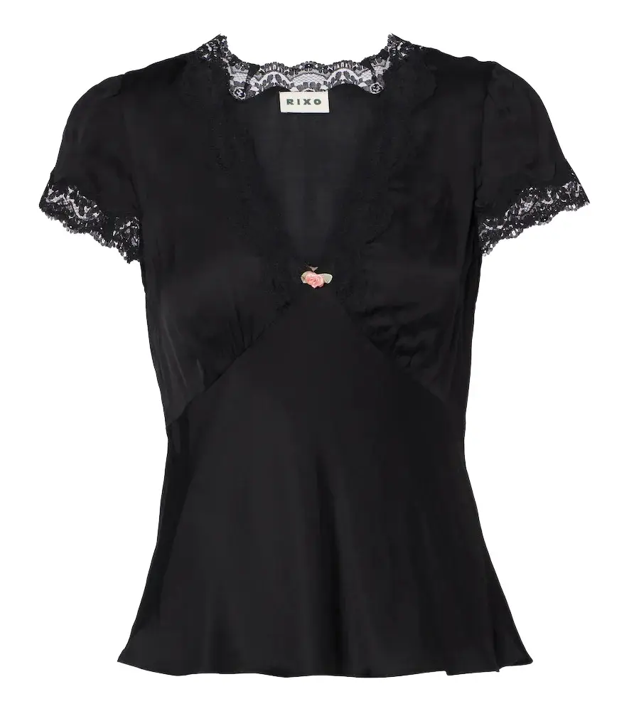 Rixo Karia lace-trimmed satin top