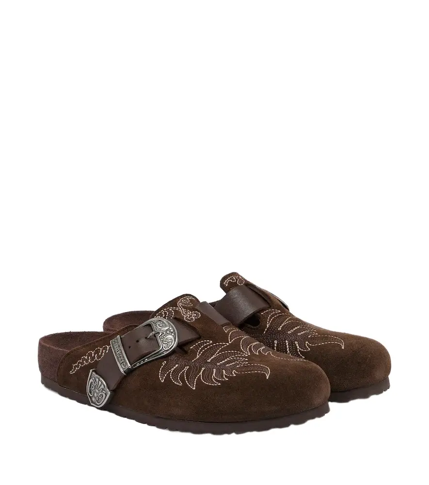 x Birkenstock Boston embroidered suede clogs