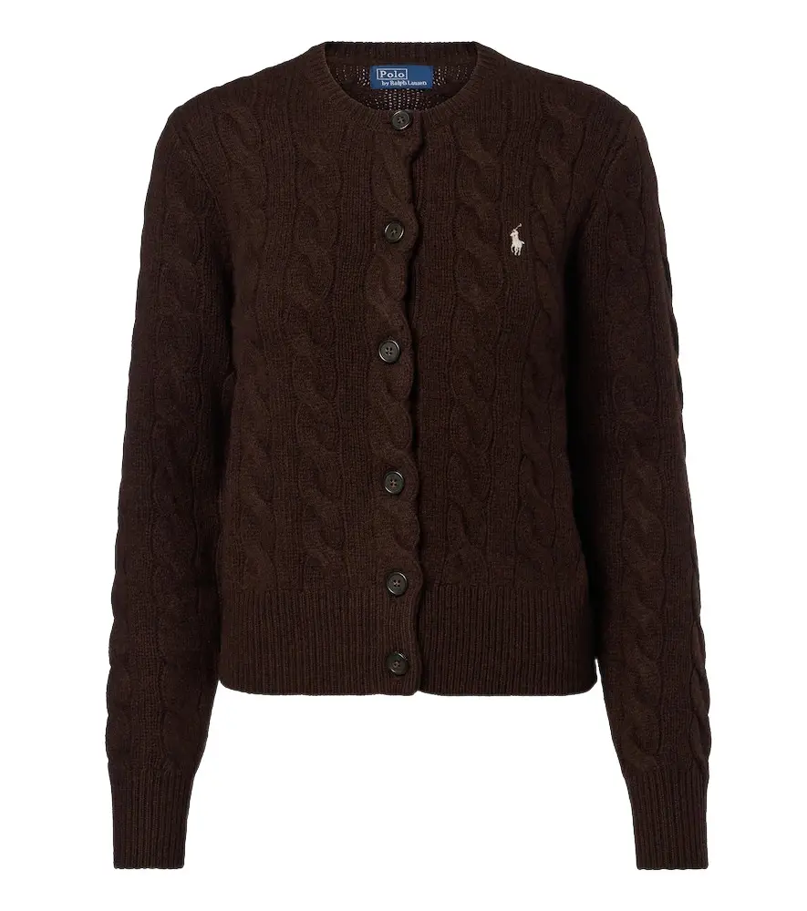 Cable-knit wool and cashmere cardigan