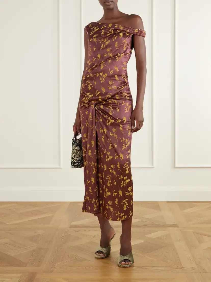 Dries Van Noten Floral-jacquard Knot-detail Satin Midi Dress | Thumbnail 2 Dries Van Noten Floral-jacquard Knot-detail Satin Midi Dress | Thumbnail 2