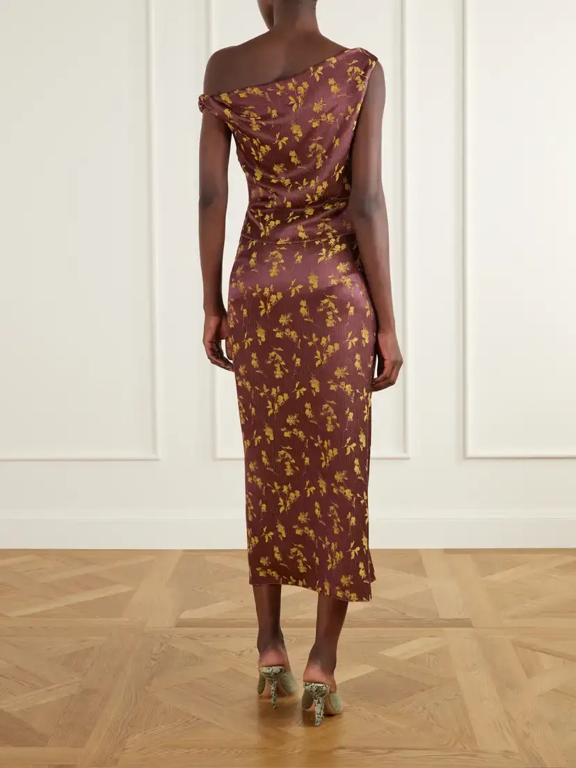 Dries Van Noten Floral-jacquard Knot-detail Satin Midi Dress | Thumbnail 3 Dries Van Noten Floral-jacquard Knot-detail Satin Midi Dress | Thumbnail 3