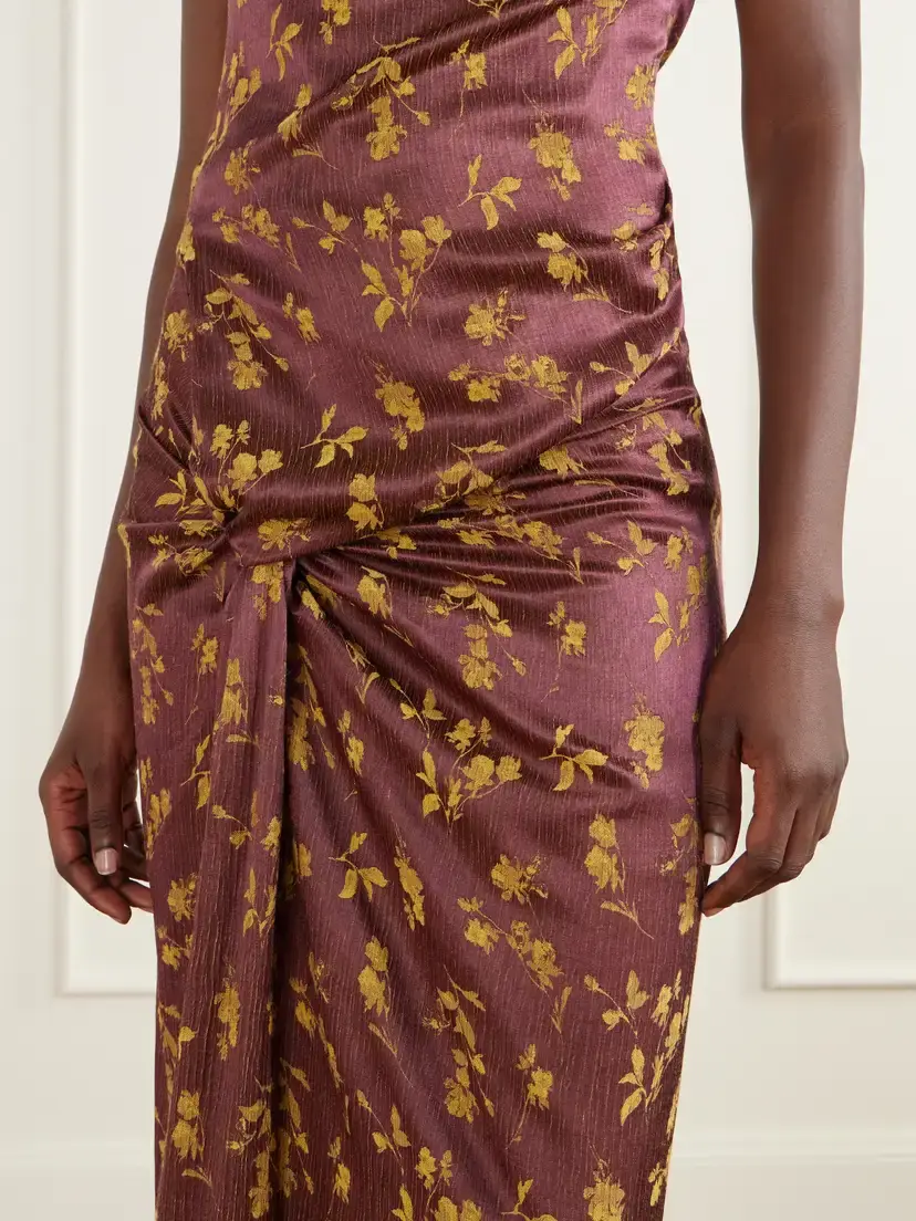 Dries Van Noten Floral-jacquard Knot-detail Satin Midi Dress | Thumbnail 4 Dries Van Noten Floral-jacquard Knot-detail Satin Midi Dress | Thumbnail 4