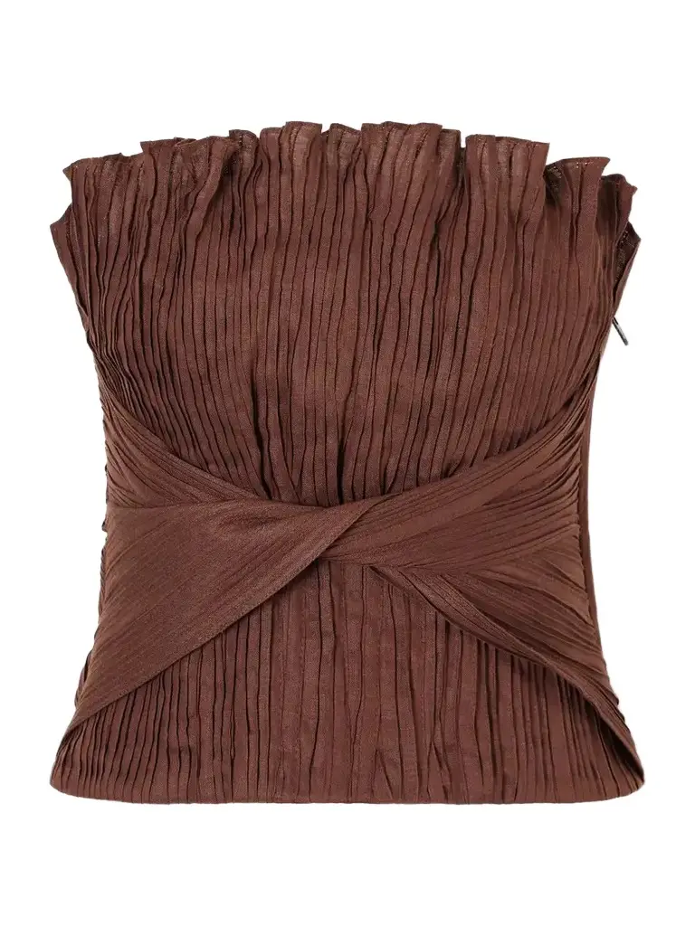 ANDRES OTALORA De Los Astros Pleated Twisted Linen Bustier Top
