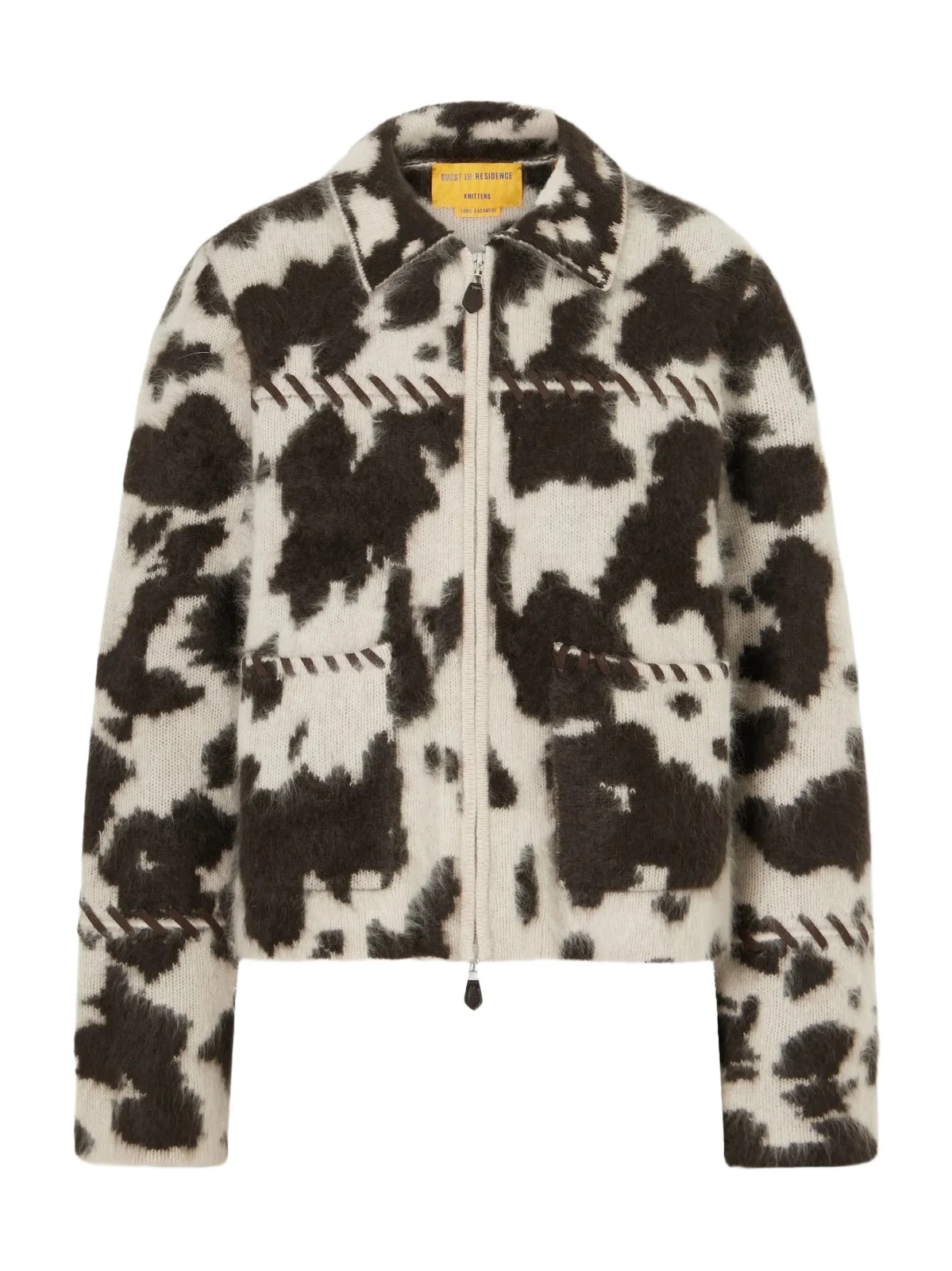 Grizzly Cowhide Leather-trimmed Brushed Cashmere Jacket