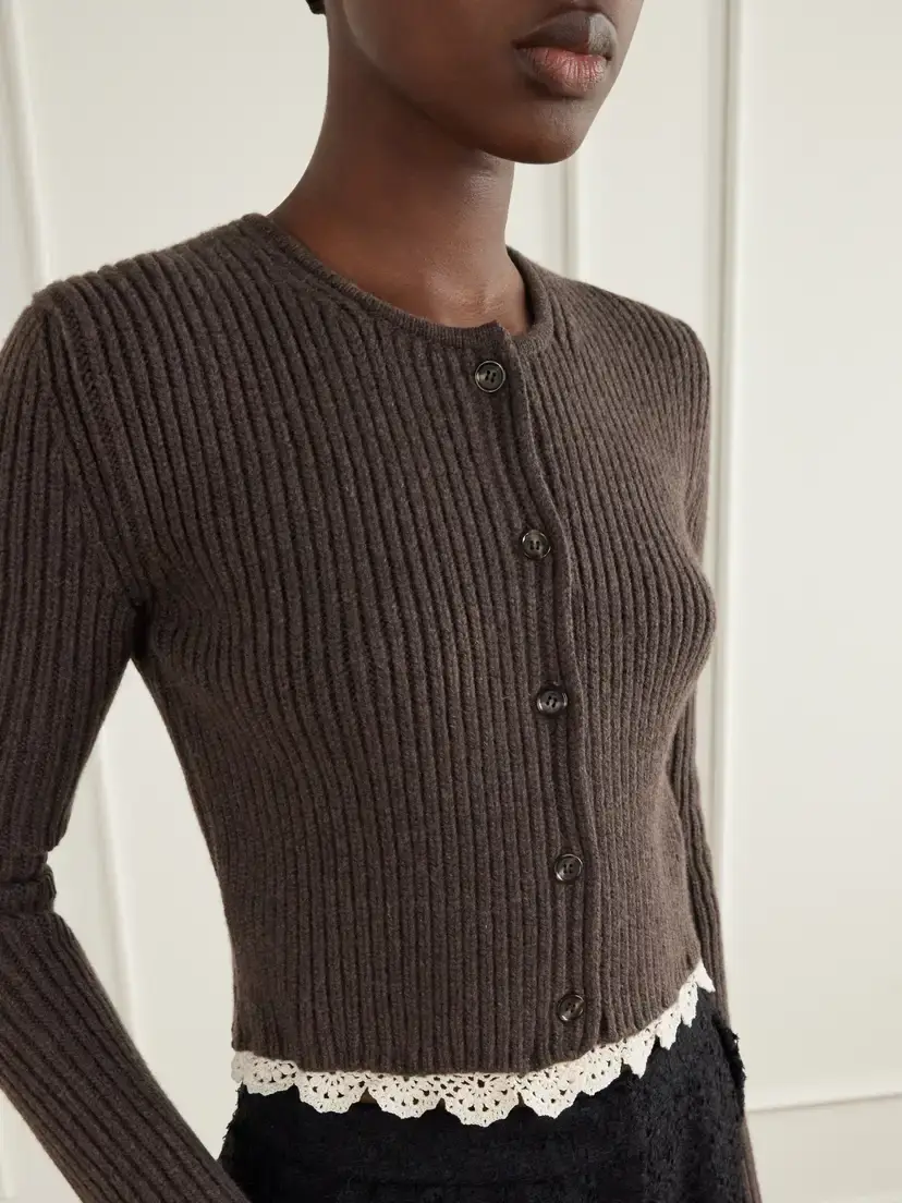 Magda Butrym Crochet-trimmed Ribbed Cashmere Cardigan | Thumbnail 4 Magda Butrym Crochet-trimmed Ribbed Cashmere Cardigan | Thumbnail 4