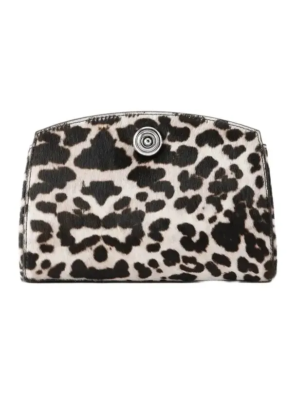Pushlock Leopard-printed Calf-hair Clutch