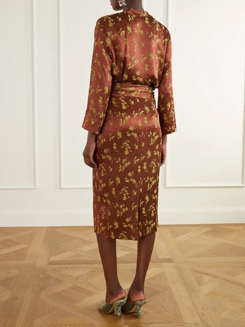Dries Van Noten Floral-jacquard Satin Midi Dress | Thumbnail 3 Dries Van Noten Floral-jacquard Satin Midi Dress | Thumbnail 3