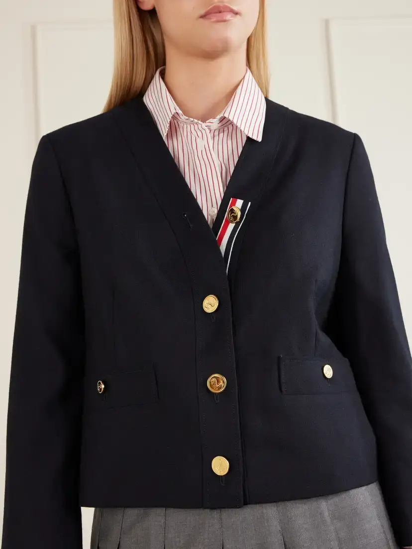 Thom Browne Cropped Virgin Wool-hopsack Jacket | Thumbnail 4 Thom Browne Cropped Virgin Wool-hopsack Jacket | Thumbnail 4