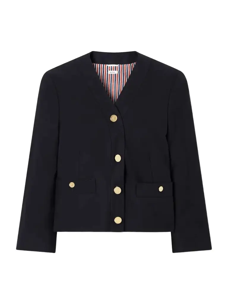 Thom Browne Cropped Virgin Wool-hopsack Jacket