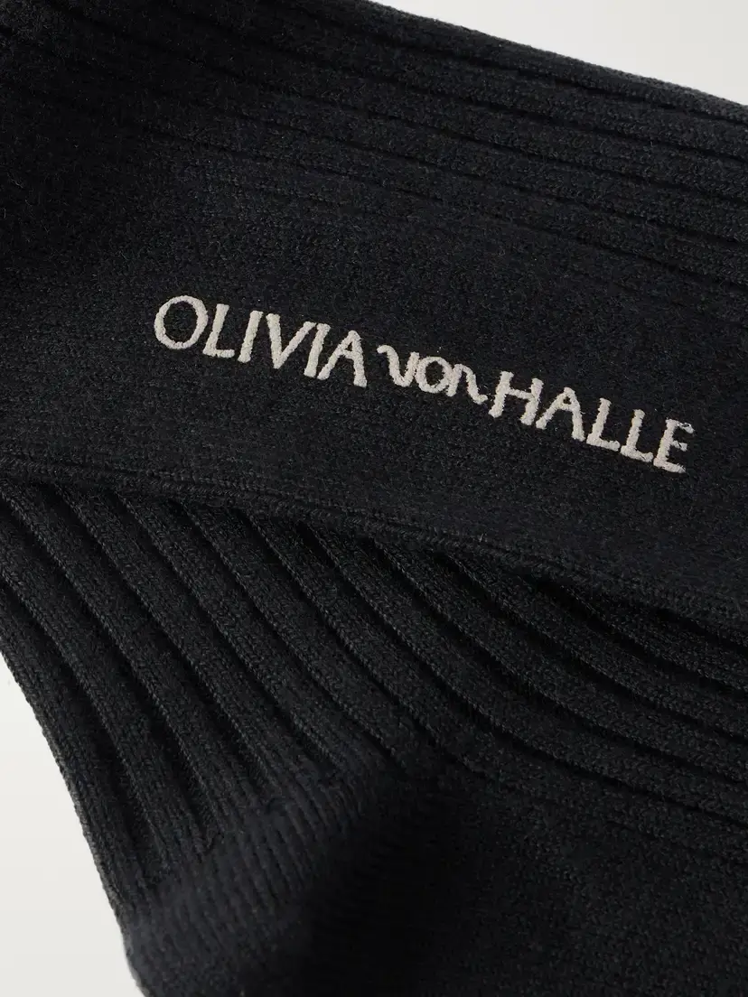 Olivia von Halle Spencer Ribbed Silk And Cashmere-blend Socks - Black | Thumbnail 2 Olivia von Halle Spencer Ribbed Silk And Cashmere-blend Socks - Black | Thumbnail 2
