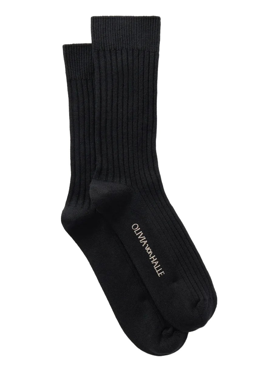 Olivia von Halle Spencer Ribbed Silk And Cashmere-blend Socks - Black