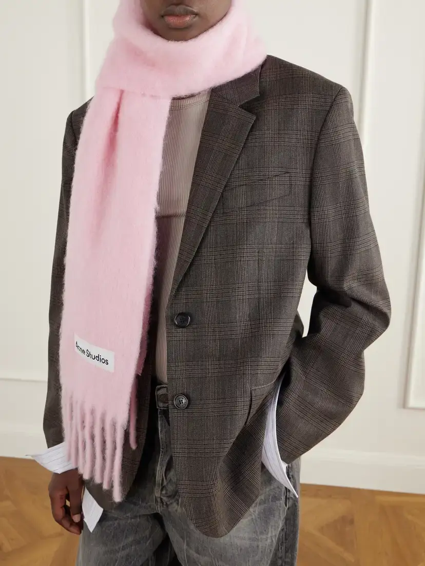 Acne Studios Vally Skinny Fringed Alpaca, Wool And Mohair-blend Scarf | Thumbnail 2 Acne Studios Vally Skinny Fringed Alpaca, Wool And Mohair-blend Scarf | Thumbnail 2