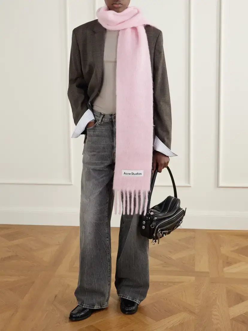 Acne Studios Vally Skinny Fringed Alpaca, Wool And Mohair-blend Scarf | Thumbnail 3 Acne Studios Vally Skinny Fringed Alpaca, Wool And Mohair-blend Scarf | Thumbnail 3