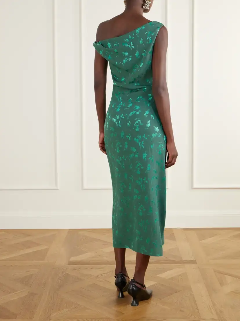 Dries Van Noten Floral-jacquard Knot-detail Satin Midi Dress | Thumbnail 3 Dries Van Noten Floral-jacquard Knot-detail Satin Midi Dress | Thumbnail 3