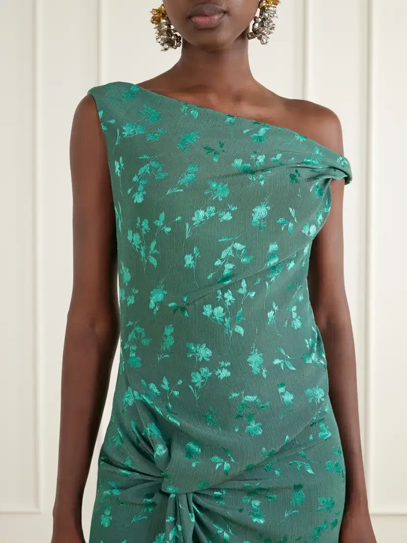 Dries Van Noten Floral-jacquard Knot-detail Satin Midi Dress | Thumbnail 4 Dries Van Noten Floral-jacquard Knot-detail Satin Midi Dress | Thumbnail 4