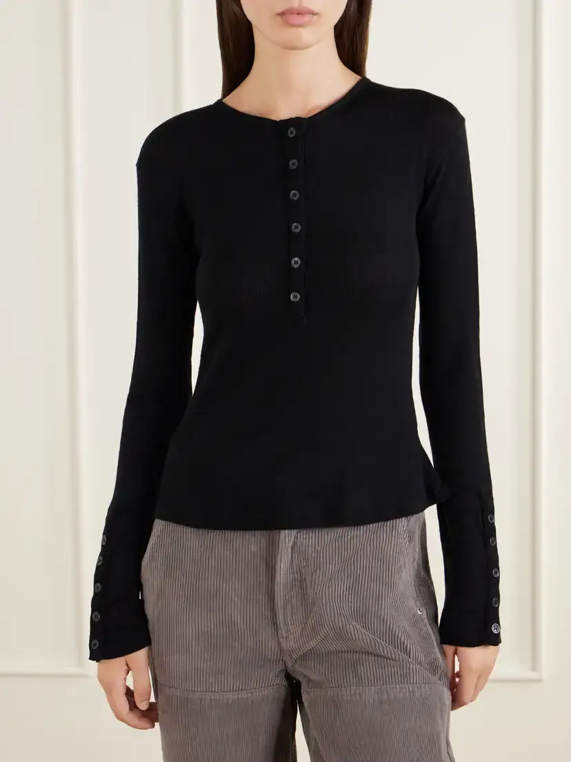 mfpen Ribbed Merino Wool-jersey Henley Top | Thumbnail 3 mfpen Ribbed Merino Wool-jersey Henley Top | Thumbnail 3