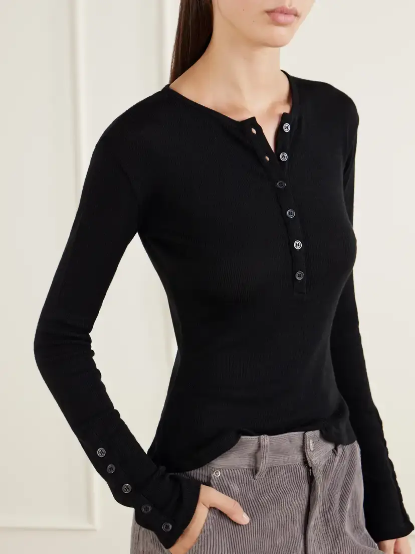 mfpen Ribbed Merino Wool-jersey Henley Top | Thumbnail 5 mfpen Ribbed Merino Wool-jersey Henley Top | Thumbnail 5