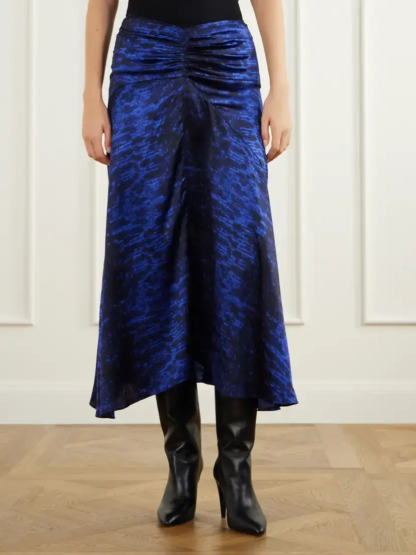 Isabel Marant Laren Gathered Printed Silk-satin Midi Skirt | Thumbnail 3 Isabel Marant Laren Gathered Printed Silk-satin Midi Skirt | Thumbnail 3