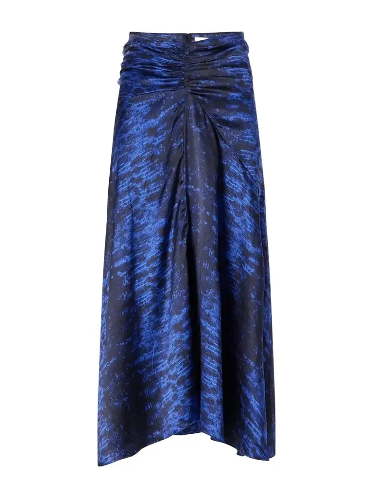 Isabel Marant Laren Gathered Printed Silk-satin Midi Skirt