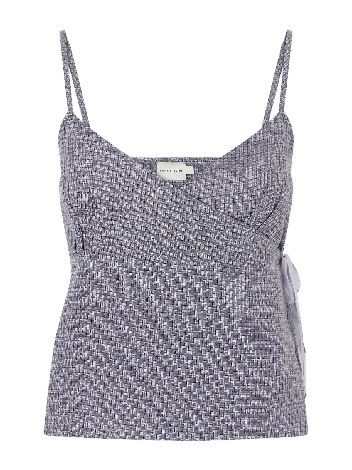 Deiji Studios Wrapping Micro-check Linen Top