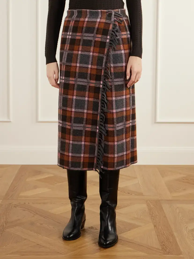 Guest In Residence Tartan Wrap Fringed-detail Wool And Cashmere-blend Midi Skirt | Thumbnail 3 Guest In Residence Tartan Wrap Fringed-detail Wool And Cashmere-blend Midi Skirt | Thumbnail 3