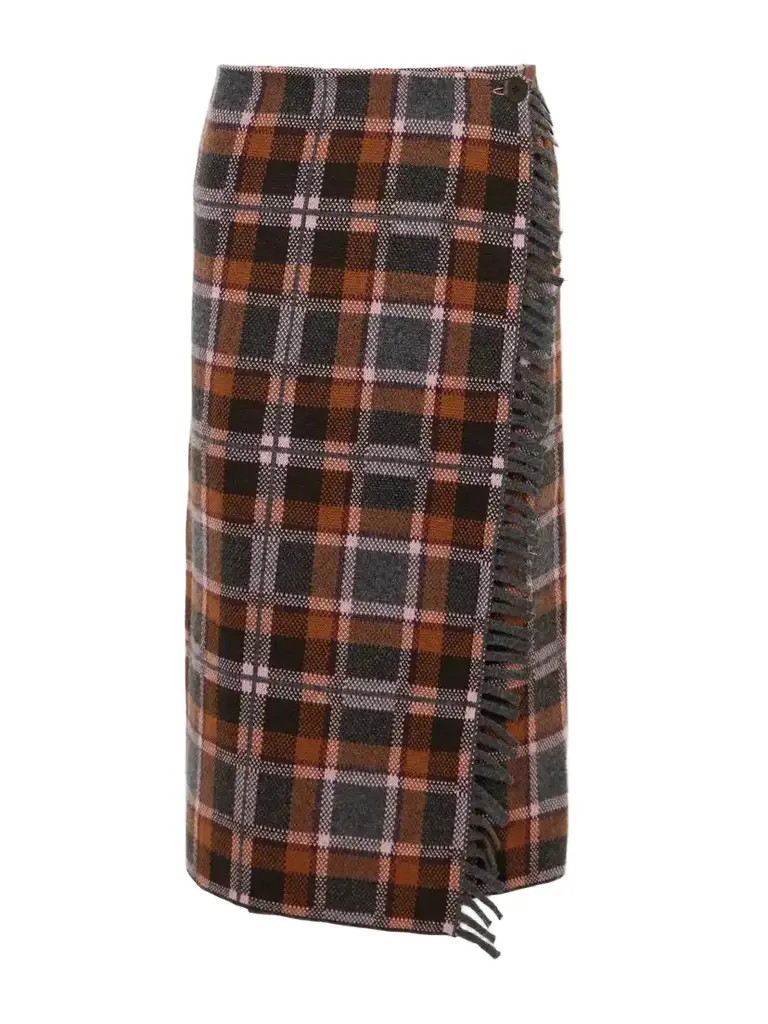 Guest In Residence Tartan Wrap Fringed-detail Wool And Cashmere-blend Midi Skirt