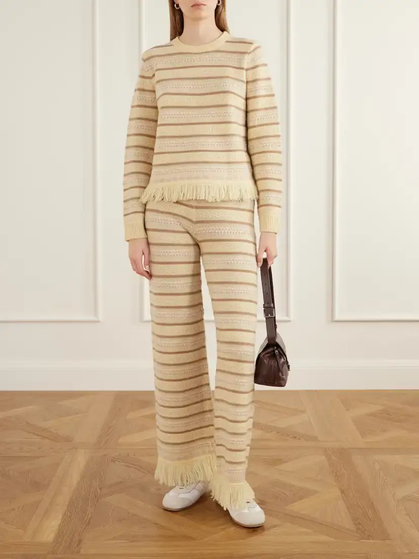 Guest In Residence Fringe-detail Striped Wool And Cashmere-blend Knitted Wide-leg Pants | Thumbnail 2