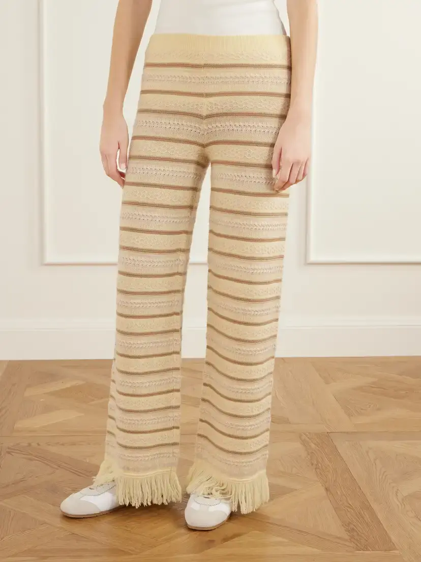 Guest In Residence Fringe-detail Striped Wool And Cashmere-blend Knitted Wide-leg Pants | Thumbnail 3