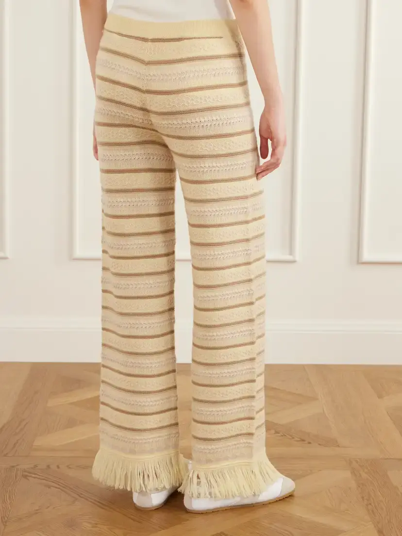 Guest In Residence Fringe-detail Striped Wool And Cashmere-blend Knitted Wide-leg Pants | Thumbnail 4